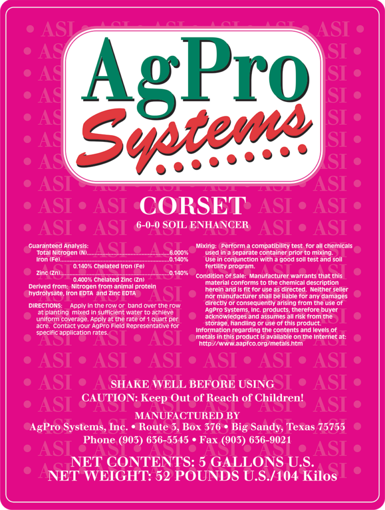 Product Label AgPro Systems Corset Soil Enhancer