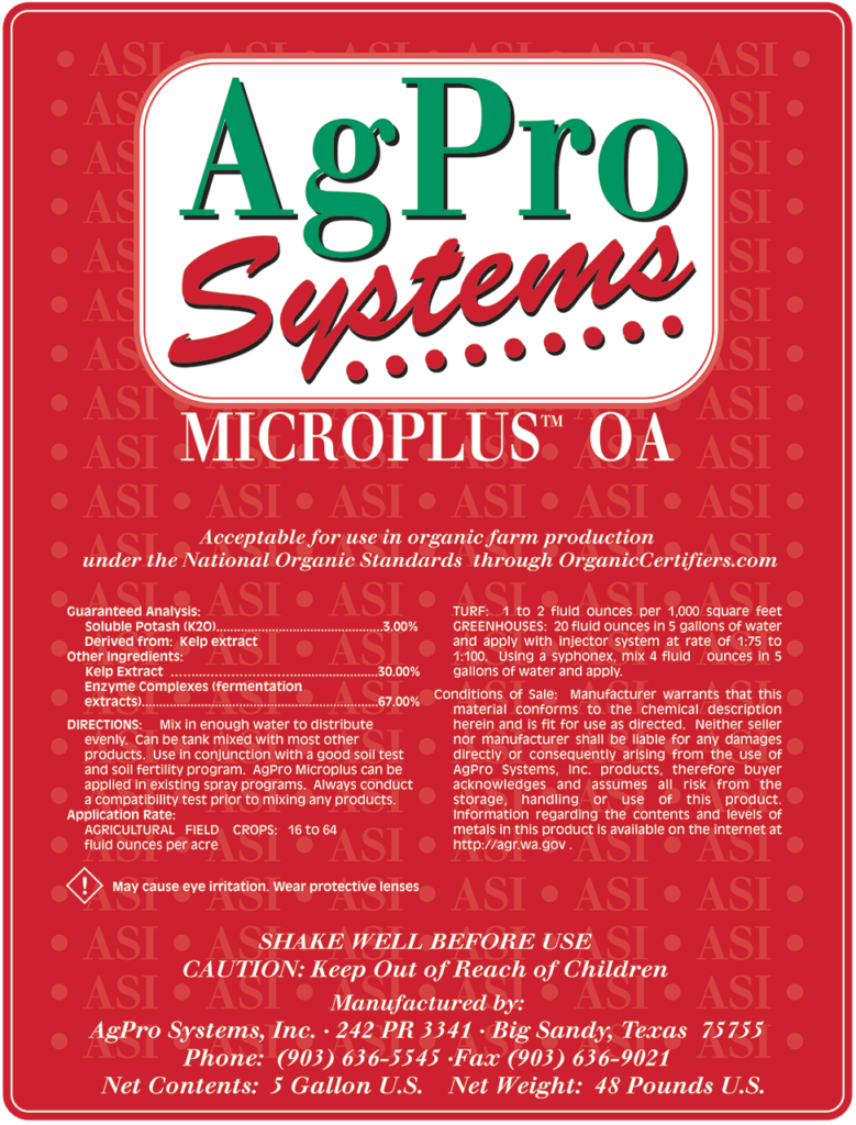 Product Label AgPro Systems Microplus OA Organic