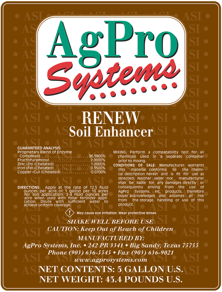 Product Label AgPro Systems Renew Soil Enhancer
