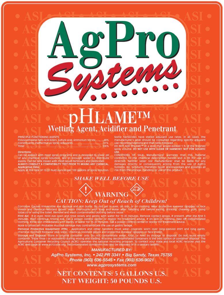 Product Label AgPro Systems pHLAME